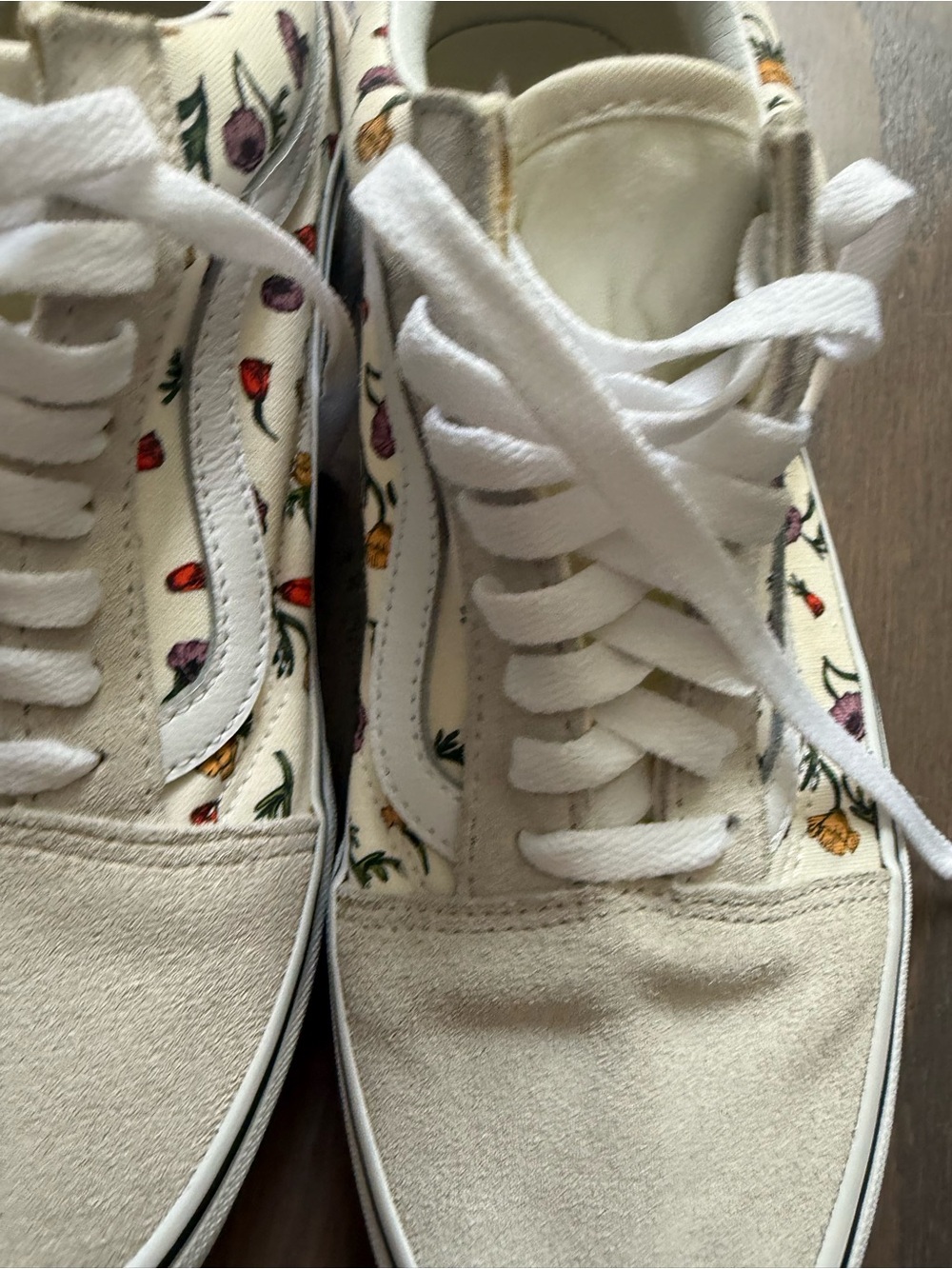 Vans Old Skool Floral Shoes sneakers woman’s size 10.5 cream suede - Picture 11 of 14